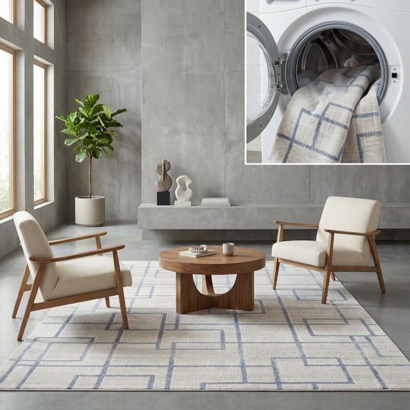 SAFAVIEH Blair Parker Geometric Machine Washable Area Rug, 5'3" x 7'6", Beige/Grey