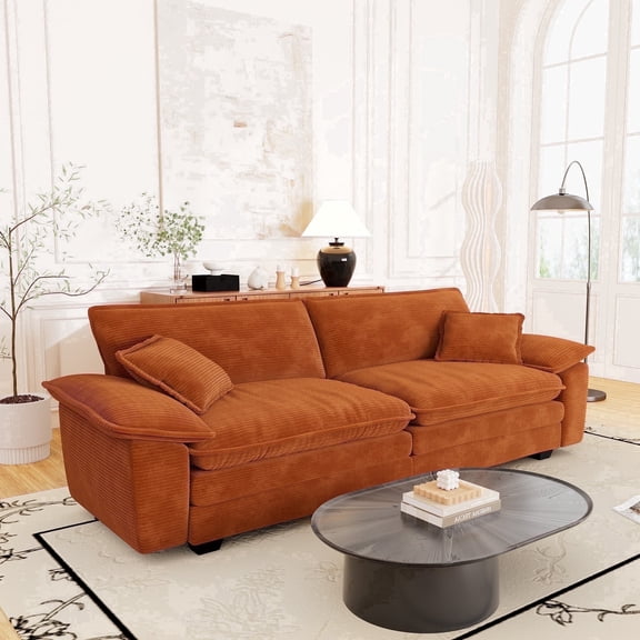 Muumblus 80.5" Corduroy Loveseat Sofa, Oversized Upholstered 2-Seater Fluffy Cloud Sleeper Couch for Living Room/Apt, Orange