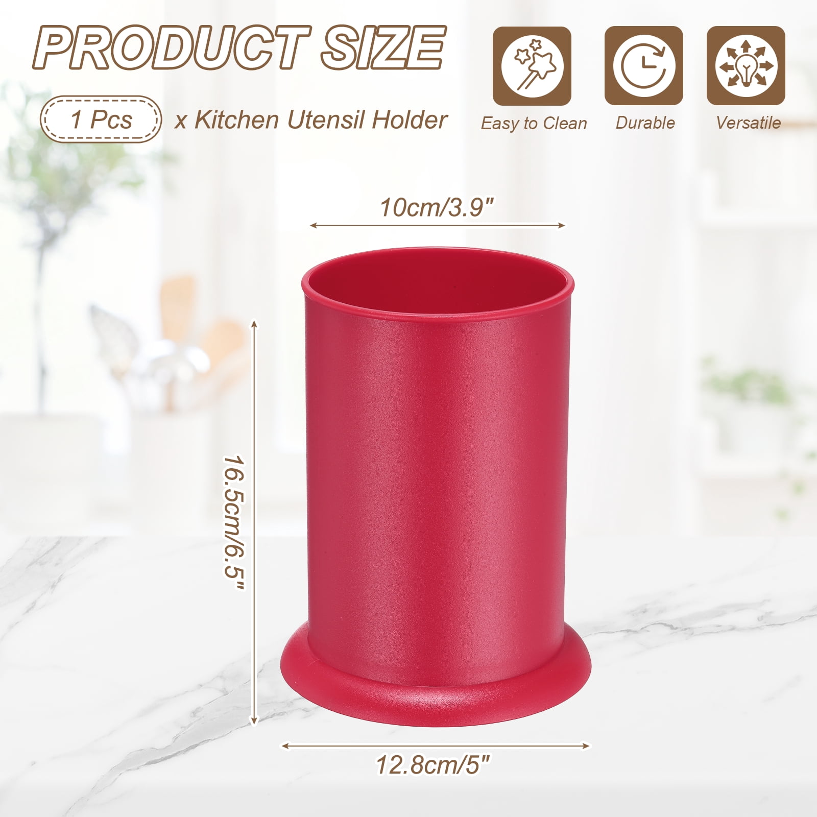 Uxcell Kitchen Utensil Holder, 5x6.5" Plastic Utensil Cutlery Holder Round Flatware Organizer with Drain Hole for Kitchen Restaurant Countertop Straw, Spoon, Chopstick, Pink