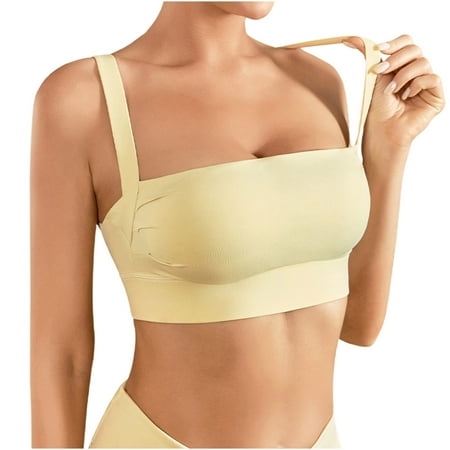 Backless Sports Bra for Women Square Neck Sexy Gather Push Up Bralette Pull-On Medium Support Padded Gym Workout Bras  Beige  S