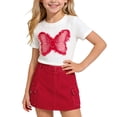 thumbnail image 2 of Kid Young Girl Clothes Outfits Cute Sweet Bowknot Print T-Shirt + Bowknot Denim Skirt Summer Clothing Set Hot Pink 6-7Years, 2 of 7