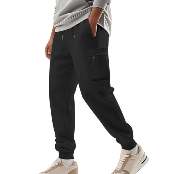 hoksml Men Athletic Pants Workout Jogger Running Pants Solid Color Casual Breathable Exercise Draw Rope Waist Multiple Pockets Zipper Bind The Feet Pant