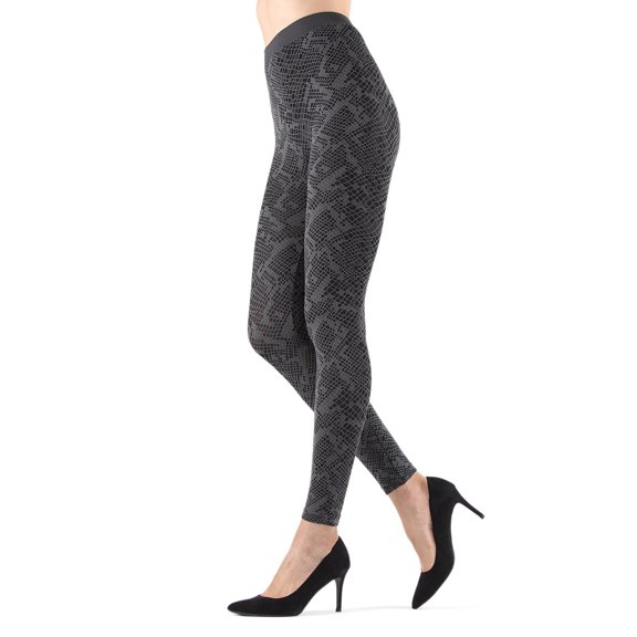 MeMoi Mulga High-Waisted Black Snakeskin Leggings - Womens - Female (Medium/Large, Black)