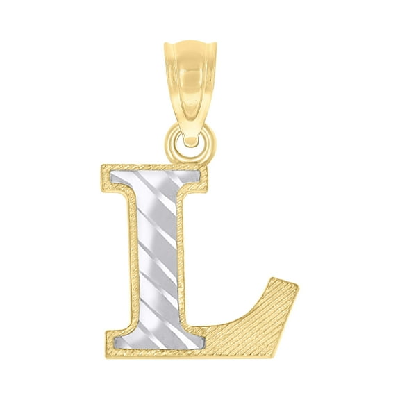 10kt Real Two-Tone Gold Unisex Diamond-Cut Initial L Charm Pendant