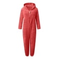 thumbnail image 5 of SDNall Coral Fleece Pajamas for Women Winter Warm Onesie Hooded Zip-Up Sleepwear Long Sleeve Hooded Jumpsuit Pajamas Casual Winter Warm Rompe Sleepwear (Watermelon Red, Sizes S-XXXXXL), 5 of 9
