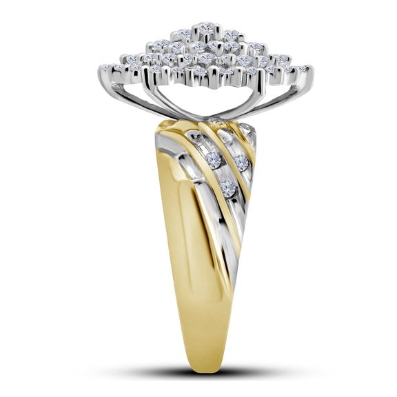 10K Yellow Gold Womens Round Diamond Oval Cluster Ring 1 Cttw, Womens Size: 5-10