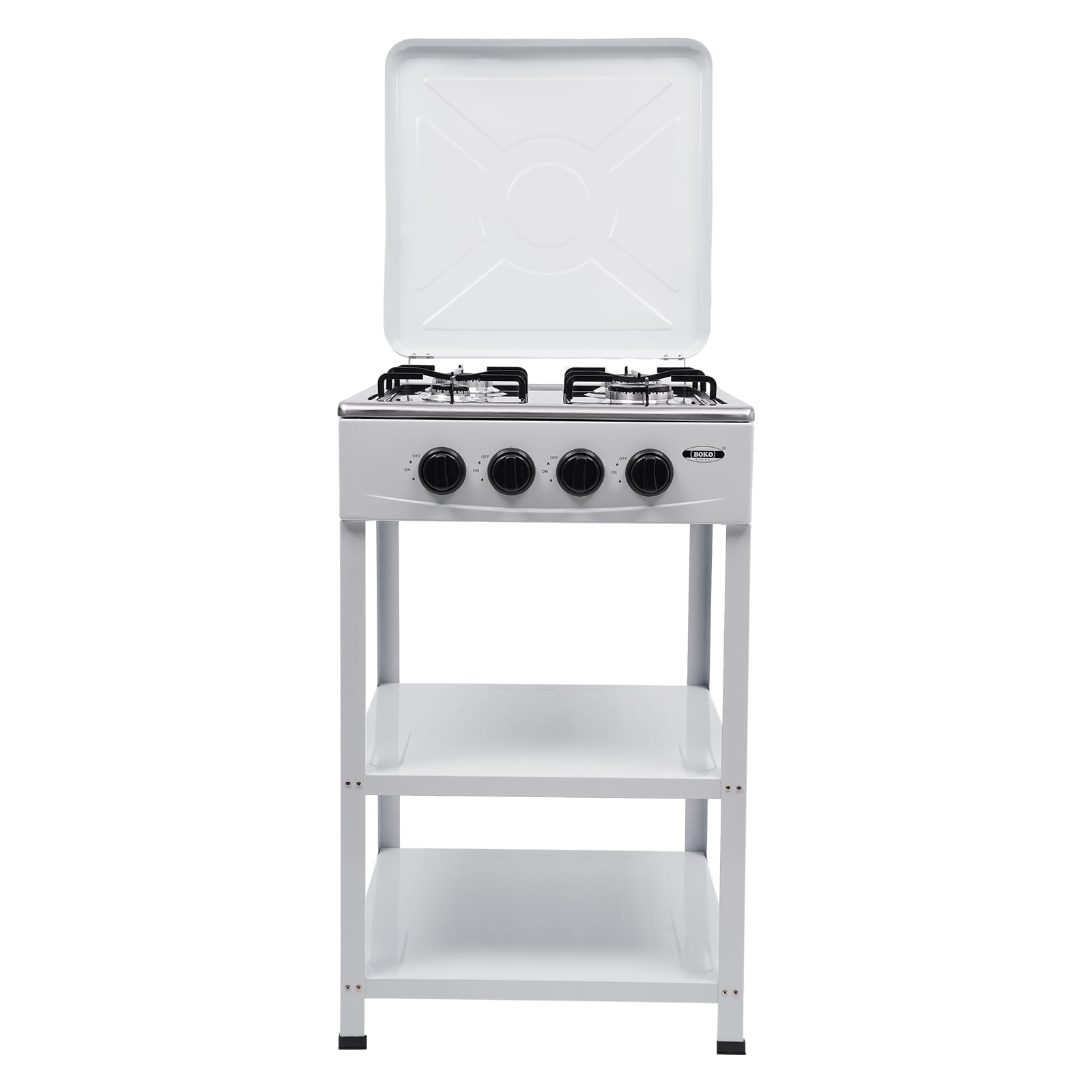 ToppiJoy 4 Burner Portable Gas Stove Outdoor Stove with Support Leg Stand and Wind Blocking Cover Stainless Steel Propane Camping Stove (White)