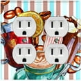 thumbnail image 1 of Metal Light Switch Wall Plate Outlet Cover (Coffee Beans Mocha Tea Marshmallow Treat Stripe Teal Brown - Double Duplex), 1 of 2