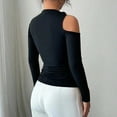 thumbnail image 6 of Women Turtleneck Cut Out Cold Shoulder Tee Tops Long Sleeve Slim Fit Casual Basic T Shirt Going Out Fall Outfits 2025 Black M, 6 of 8