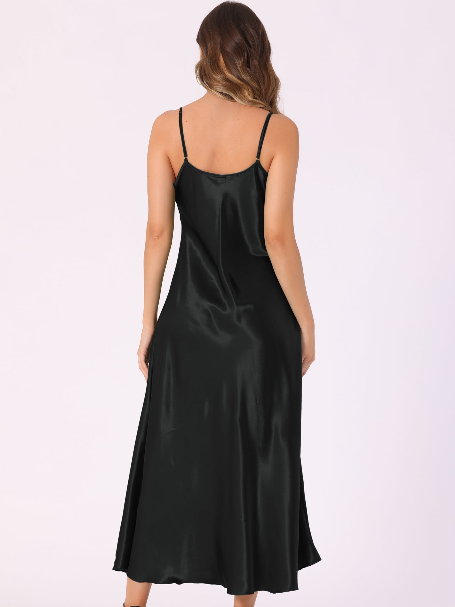 DARING DIVA Satin V Neck Spaghetti Strap Silky Maxi Dress 2XL Black