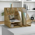 thumbnail image 3 of Martha Stewart Ryder Gold Mesh Metal Large Desktop Organizer with Magazine File Holder, Pen Holder, and Storage, 3 of 11