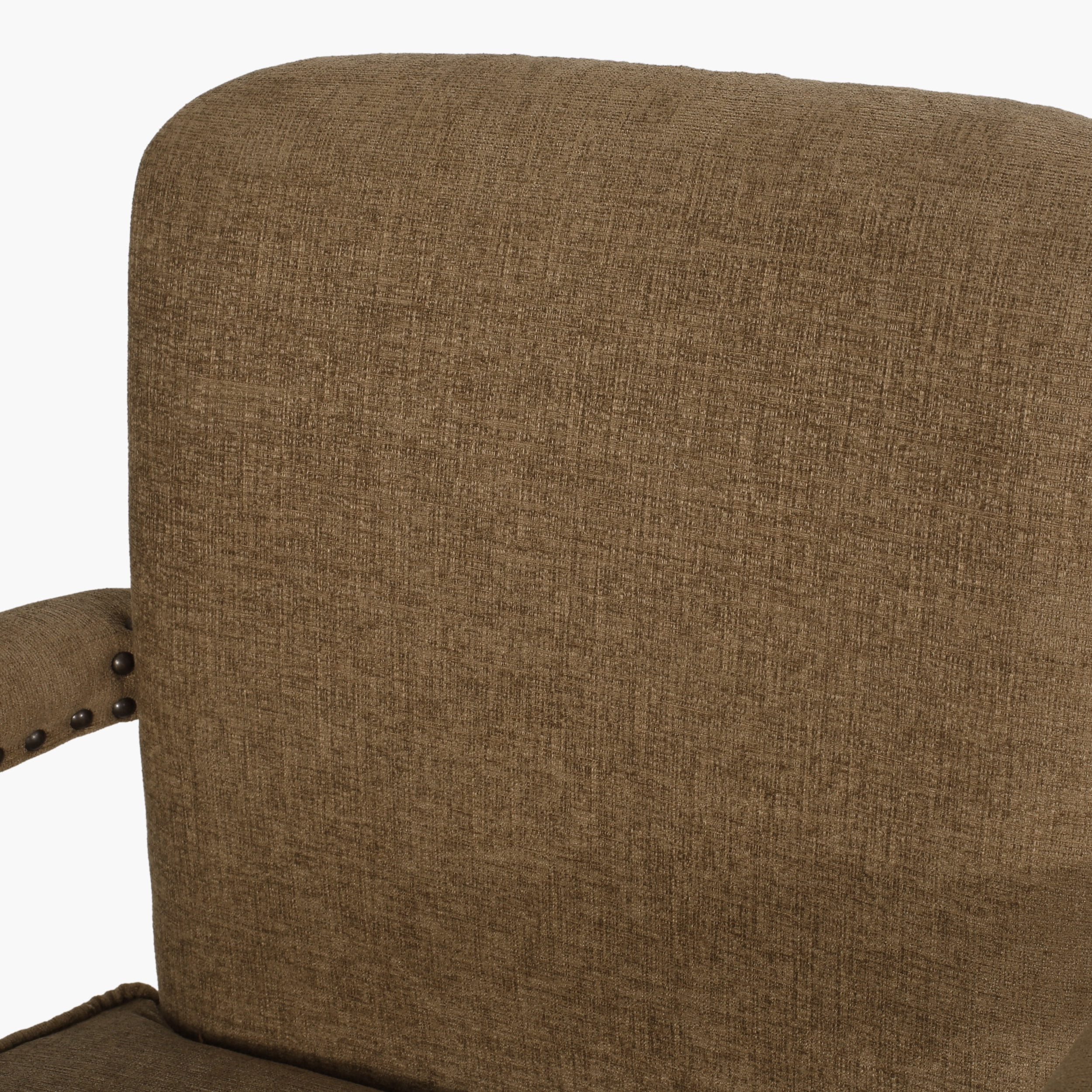 Noble House Ardson Fabric and Wood Dining Arm Chair with Nailhead Trim, Dark Beige and Natural Brown