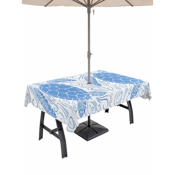 60x120 Inch Outdoor Tablecloth with Umbrella Hole Zipper Rectangle Coastal Turtle Rectangular Tablecloths Outside Waterproof Blue Ocean Boho Summer Beach Weaves Patio Table Cloth Cover for Picnic