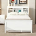 thumbnail image 3 of Newest Twin Size Platform Bed with Storage Headboard, USB, Twin Size Trundle and 3 Drawers, White, 3 of 9