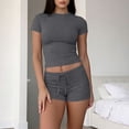 thumbnail image 2 of Enjoytime Two Piece Sets for Women Summer Round Neck Short Sleeve Crop Tops with Shorts Matching Sets Summer Travel Casual Outfits, 2 of 6