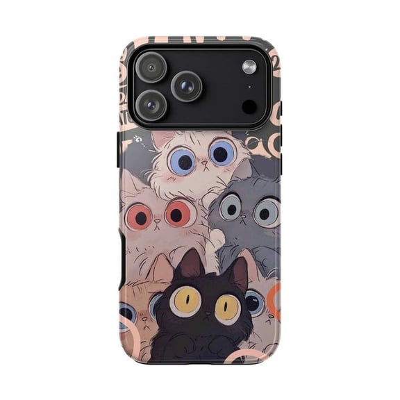Funny Cat Stack Phone Case, Wide Eyed Pet Lover Cover for iPhone 17 16 15 14 13 12 11 Plus Pro Max Mini