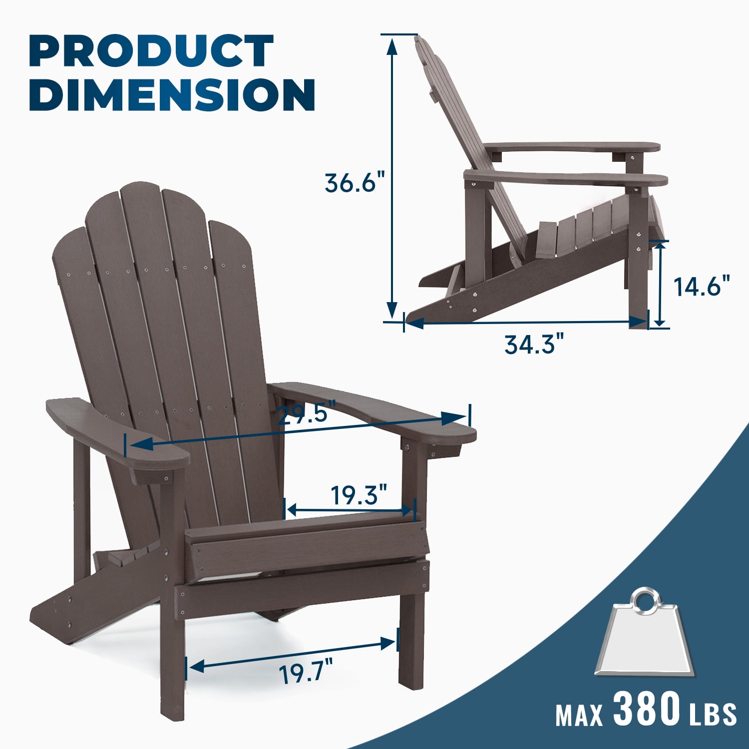 Sunny Shower Weather Resistant Accent Furniture Fold Outdoor Adirondack Chair for Garden Porch Patio