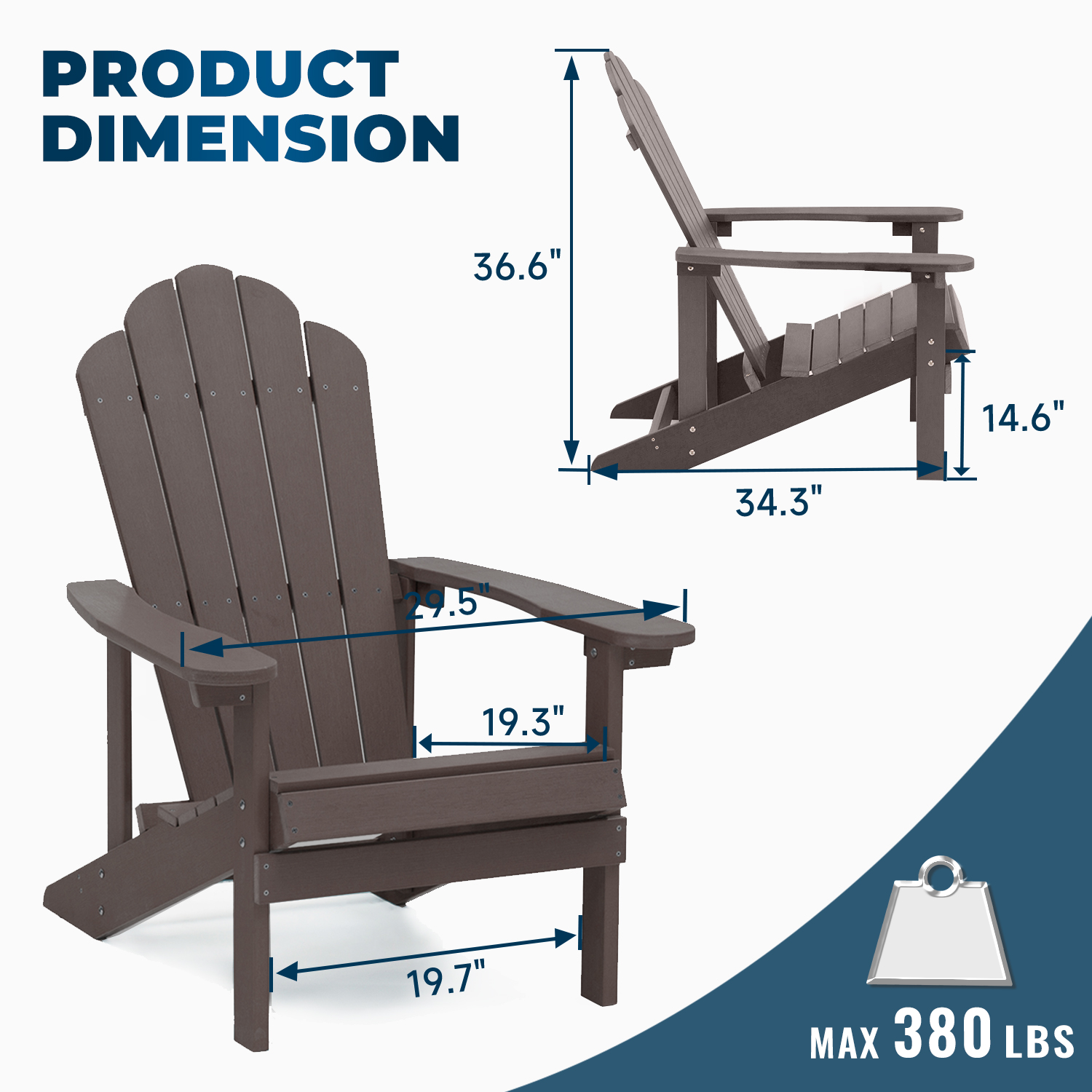 Sunny Shower Weather Resistant Accent Furniture Fold Outdoor Adirondack Chair for Garden Porch Patio - image 4 of 8