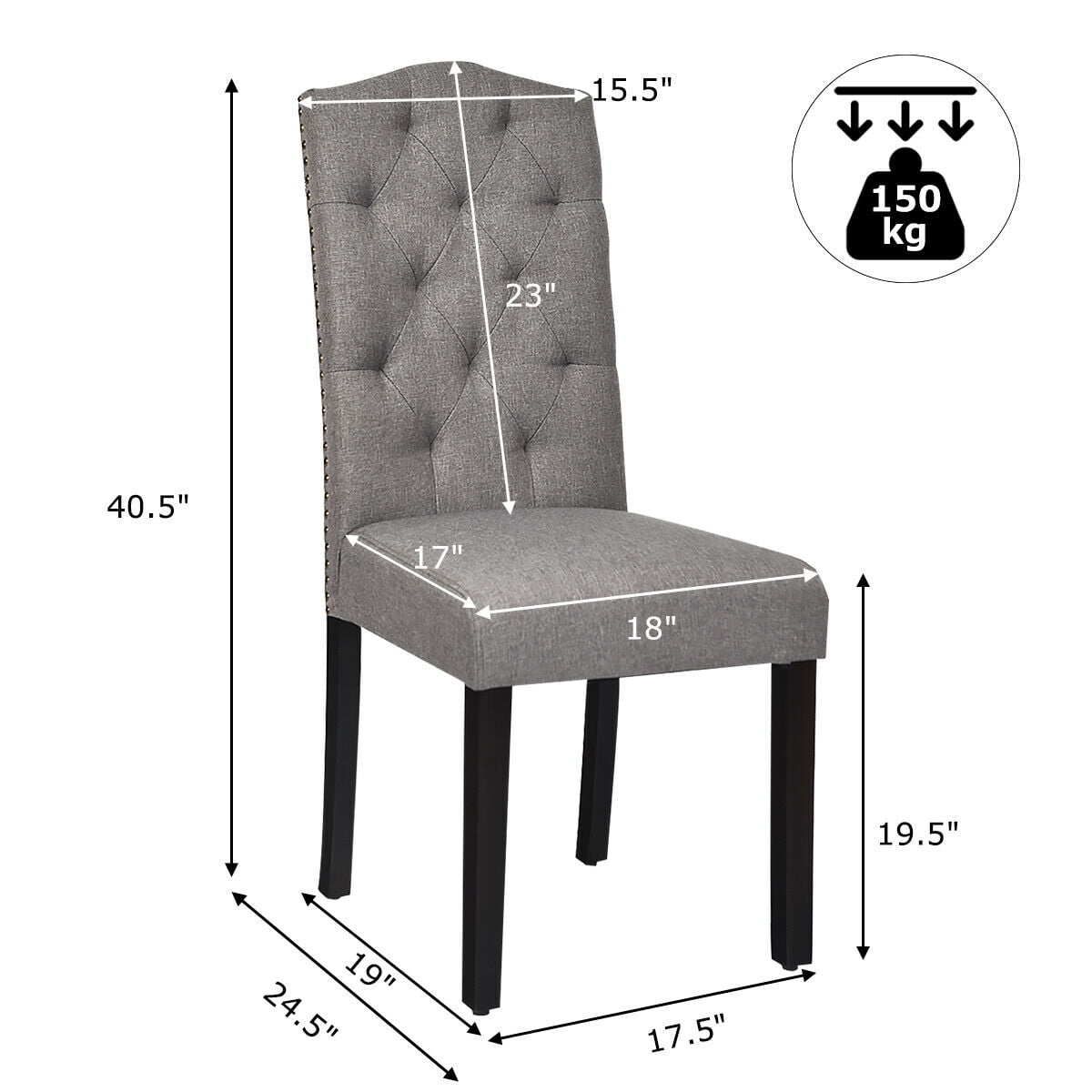 Gymax Set of 4 Tufted Upholstered Dining Chair w/ Nailhead Trim & Rubber Wooden Legs