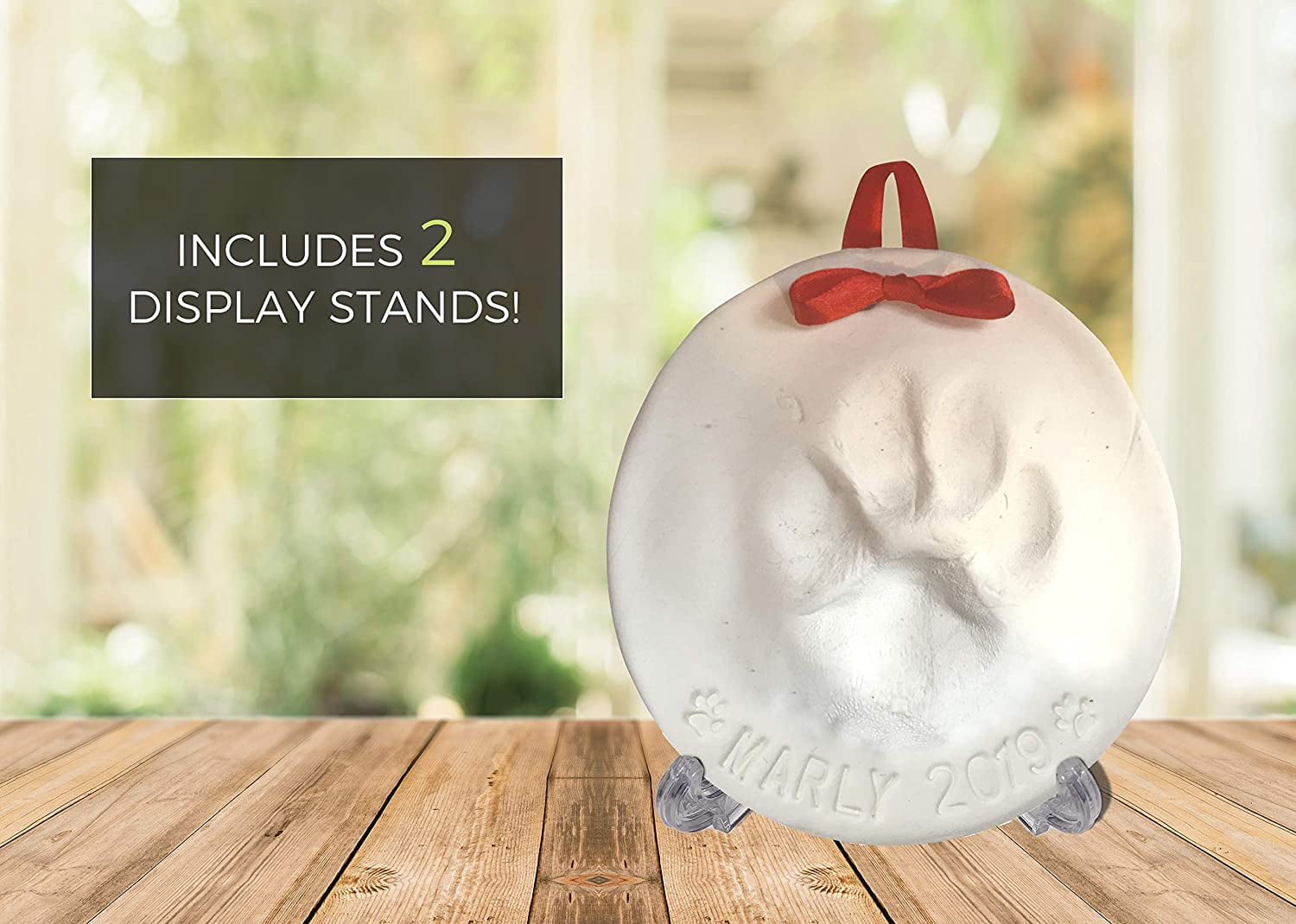 Ultimate Pawprint Keepsake Kit (Makes 2) - Paw Print Christmas Ornament w/ Bonus Personalization Tool & Display Stands! For Dogs, Cats & Pets. Non-toxic. Clay Air-Dries Soft, Light & Uncrackable.