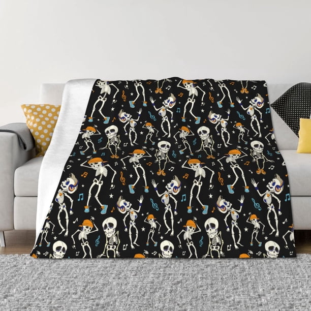 Balery Dancing Skeleton Party Manta de Franela con Dibujo, Lujo Ultra Suave y Cálido, Antipelusa y Resistente a las Arrugas para Cama, Sofá, Camping -40"x30"