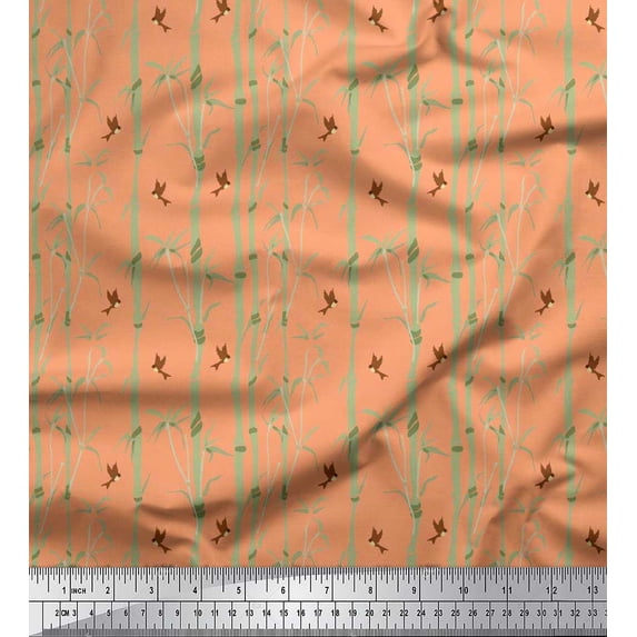 Soimoi Cotton Cambric Fabric Bird & Bamboo Tree Decor Fabric Printed Yard 56 Inch Wide