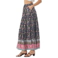 thumbnail image 4 of INSPIRE CHIC Women's Elastic High Waist Ruffle Floral Print Boho A Line Pockets Summer Maxi Skirt S Dark Blue, 4 of 6