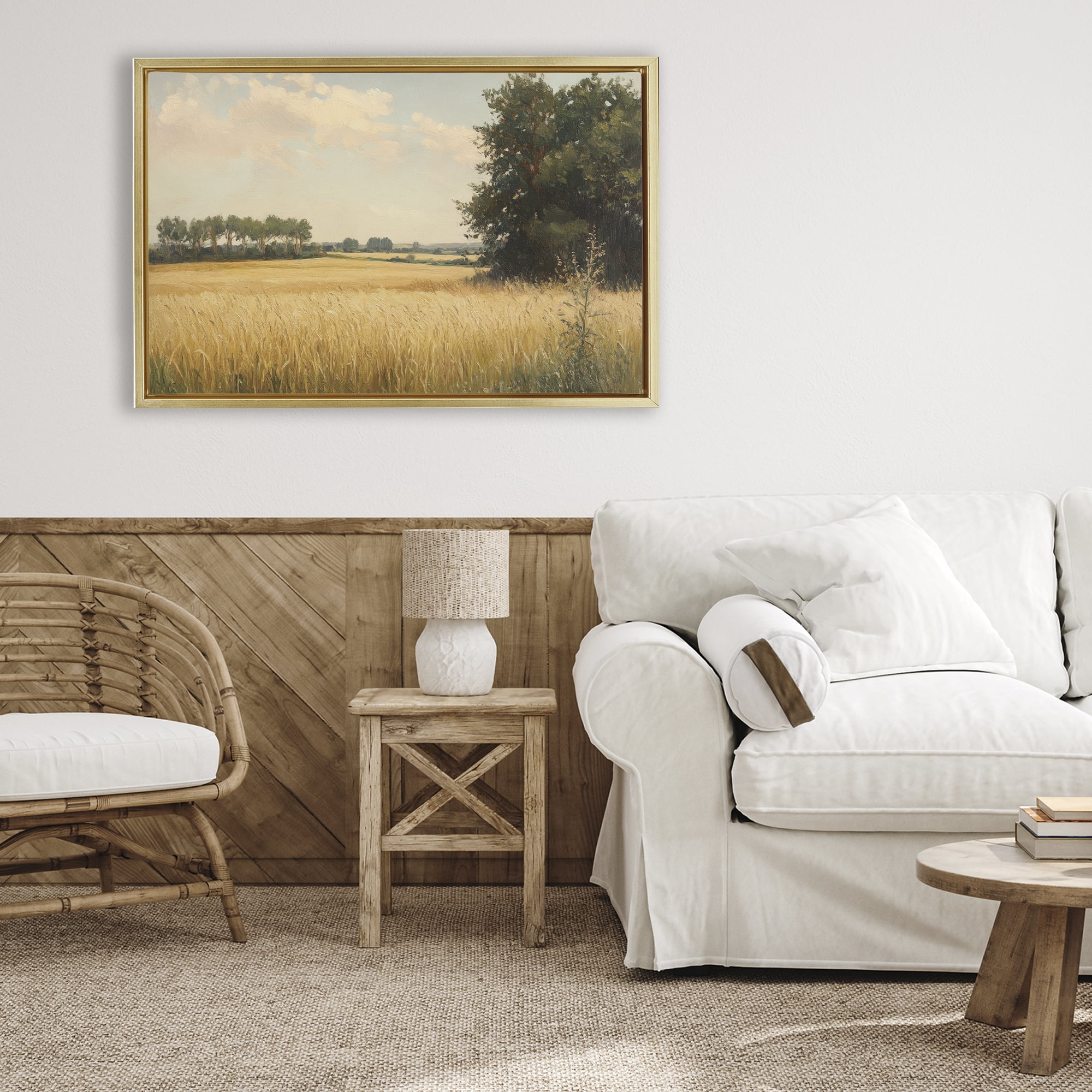Stupell Industries Where The Wheat Grows Gold Framed Floater Canvas Wall Art, design by Petal Prints Design