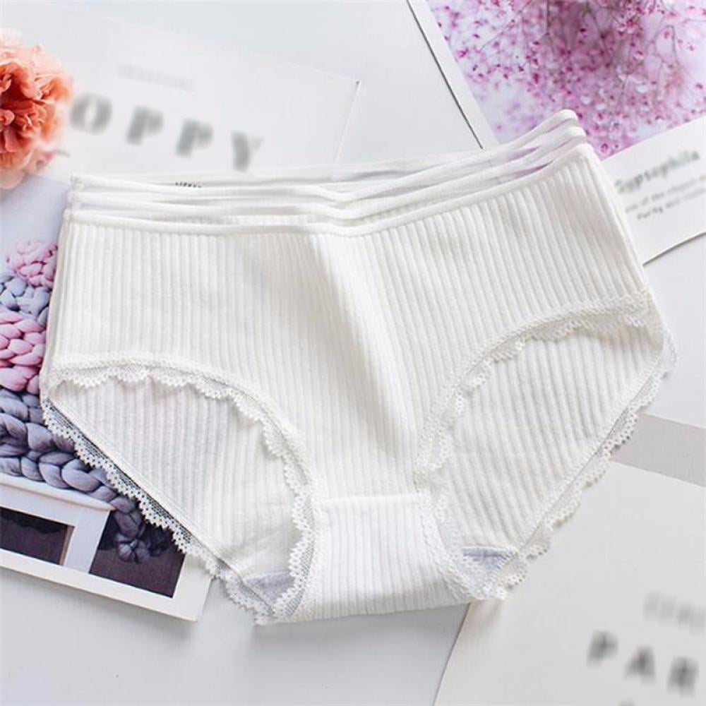 Lace Girl Striped Cotton Panty Mid-waist Large Size Pure Cotton Cute ...