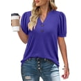 thumbnail image 2 of ONLYSHE Women's Summer V Neck T Shirts Blouses Puffed Short Sleeve Bottons Floral Tunic Tops, 2 of 5
