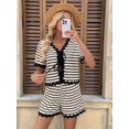 thumbnail image 2 of Womens 2 Piece Lounge Set Striped Outfits Short Sleeve Tops and Shorts Summer Matching Sets Beige S, 2 of 8