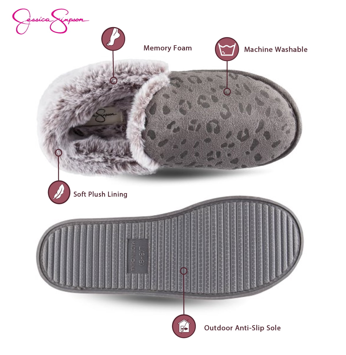 Jessica Simpson Women's Leopard Embossed Slip-On Plush Slipper
