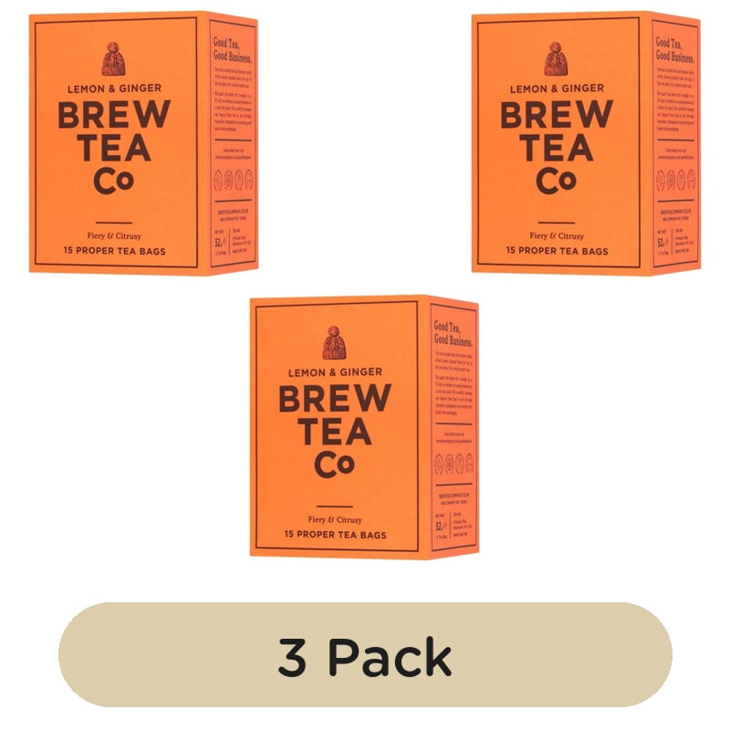 Brew Tea Co Lemon & Ginger Tea Bags 15's, British Import (Pack of 3)