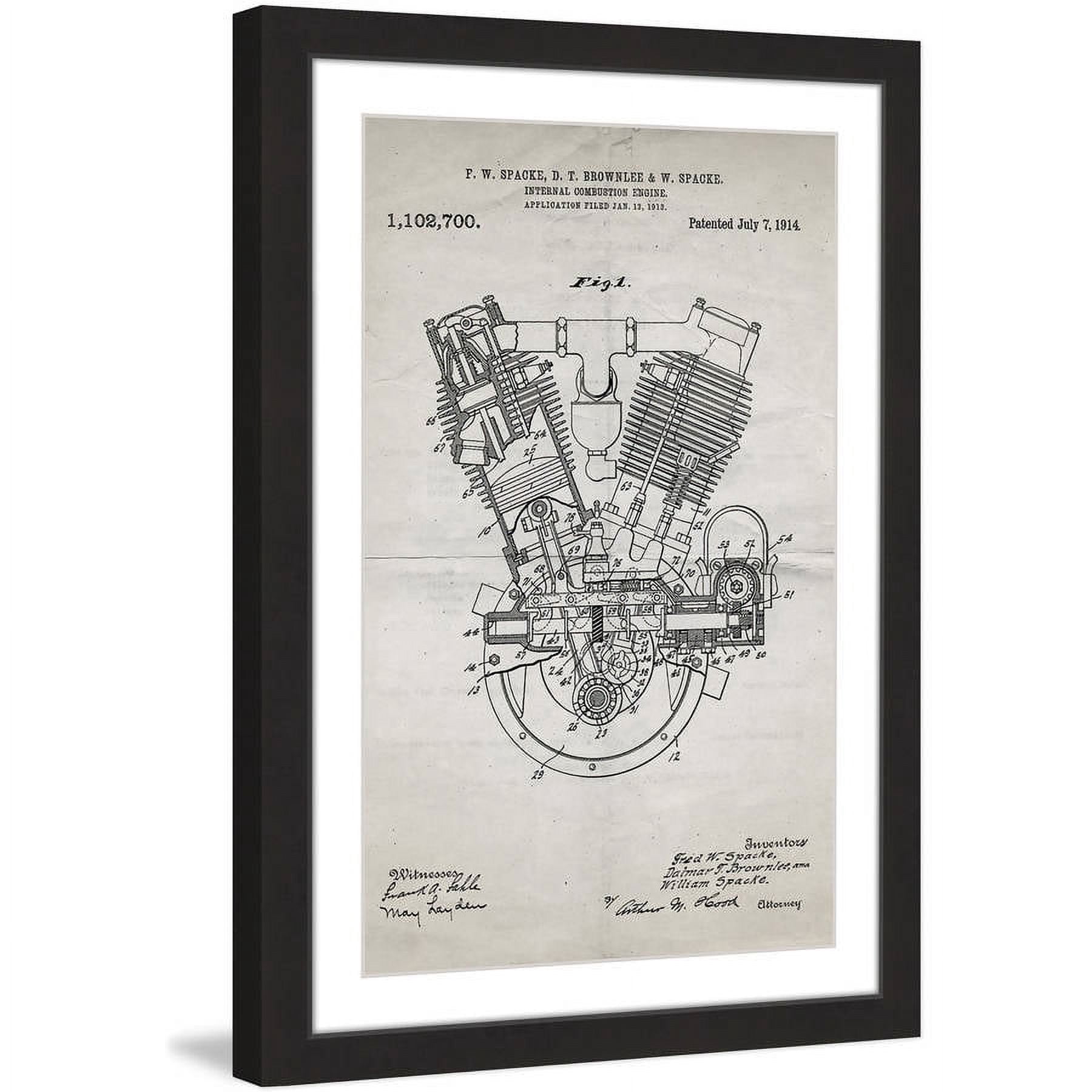 "Engine 1914 Old Paper" Framed Painting Art Print