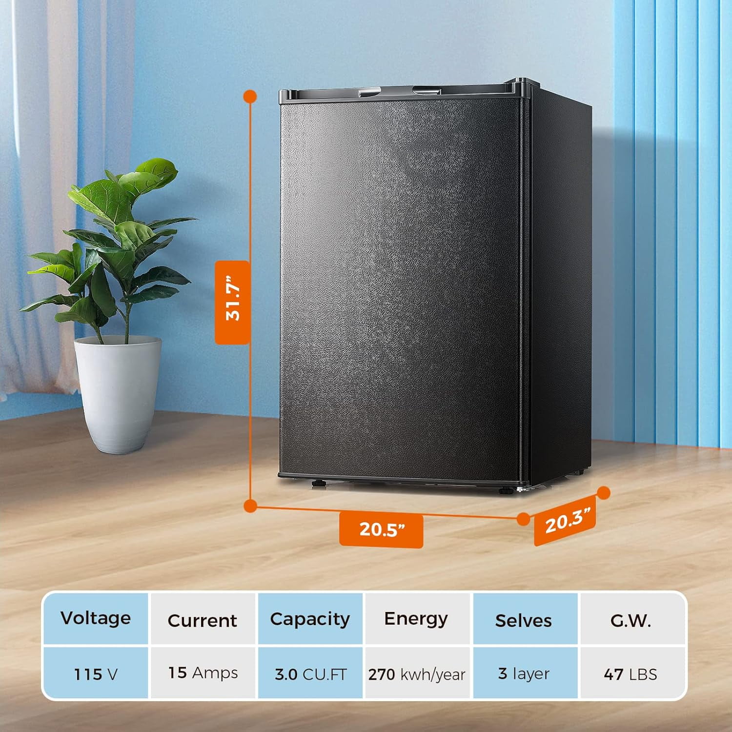 3.0 Cu.ft Upright Mini Freezer Black, Reversible Door, Adjustable Thermostat 7 Levels, Removable Shelves for Home Dorms Apartment Office