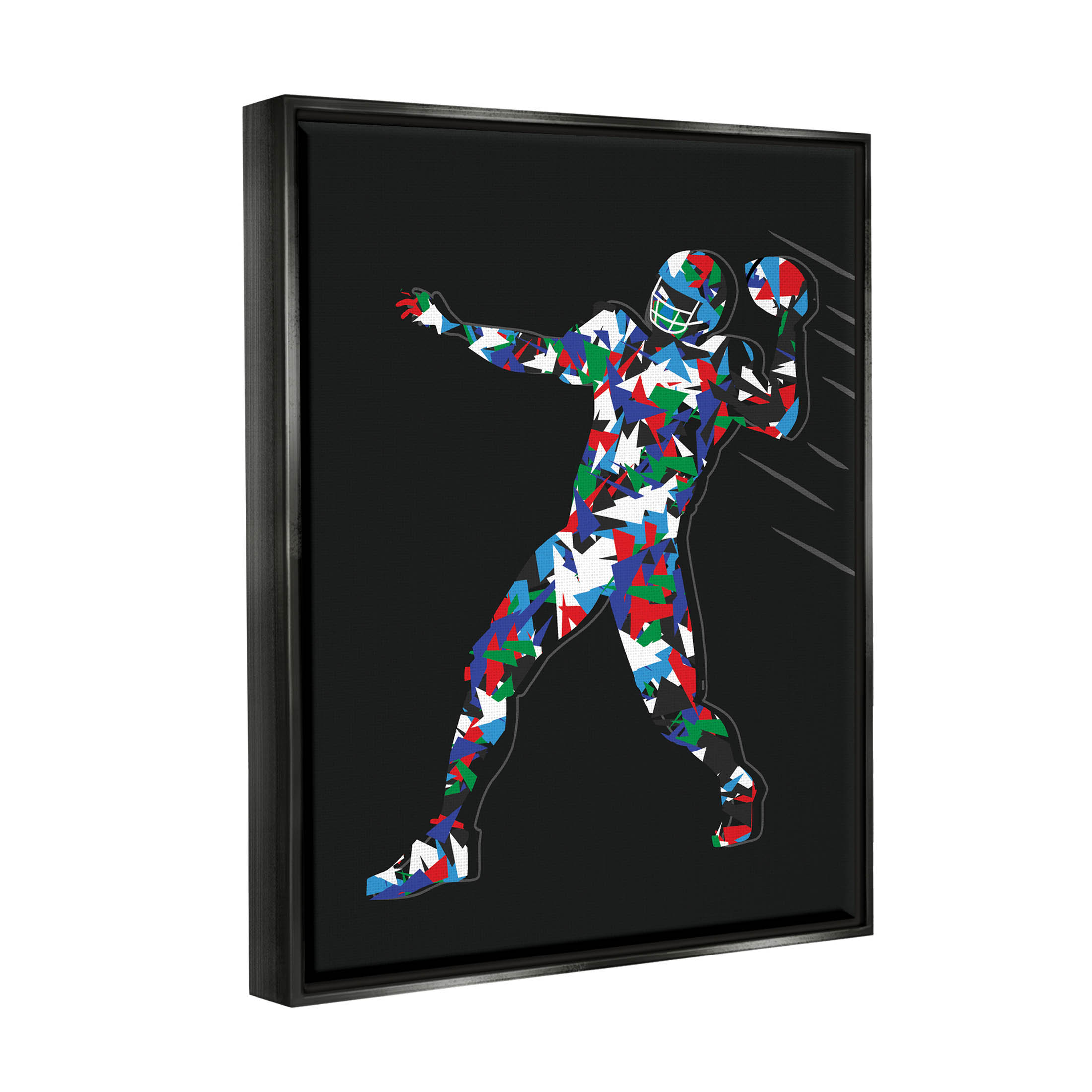 Stupell Industries Football Player Abstract Pattern Graphic Art Jet Black Floating Framed Canvas Print Wall Art, Design by Arrolynn Weiderhold