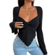 thumbnail image 4 of Top corto de manga larga y cuello cuadrado para mujer - Poliéster/spandex, delantero asimétrico, estampado para todas las estaciones, 4 of 8