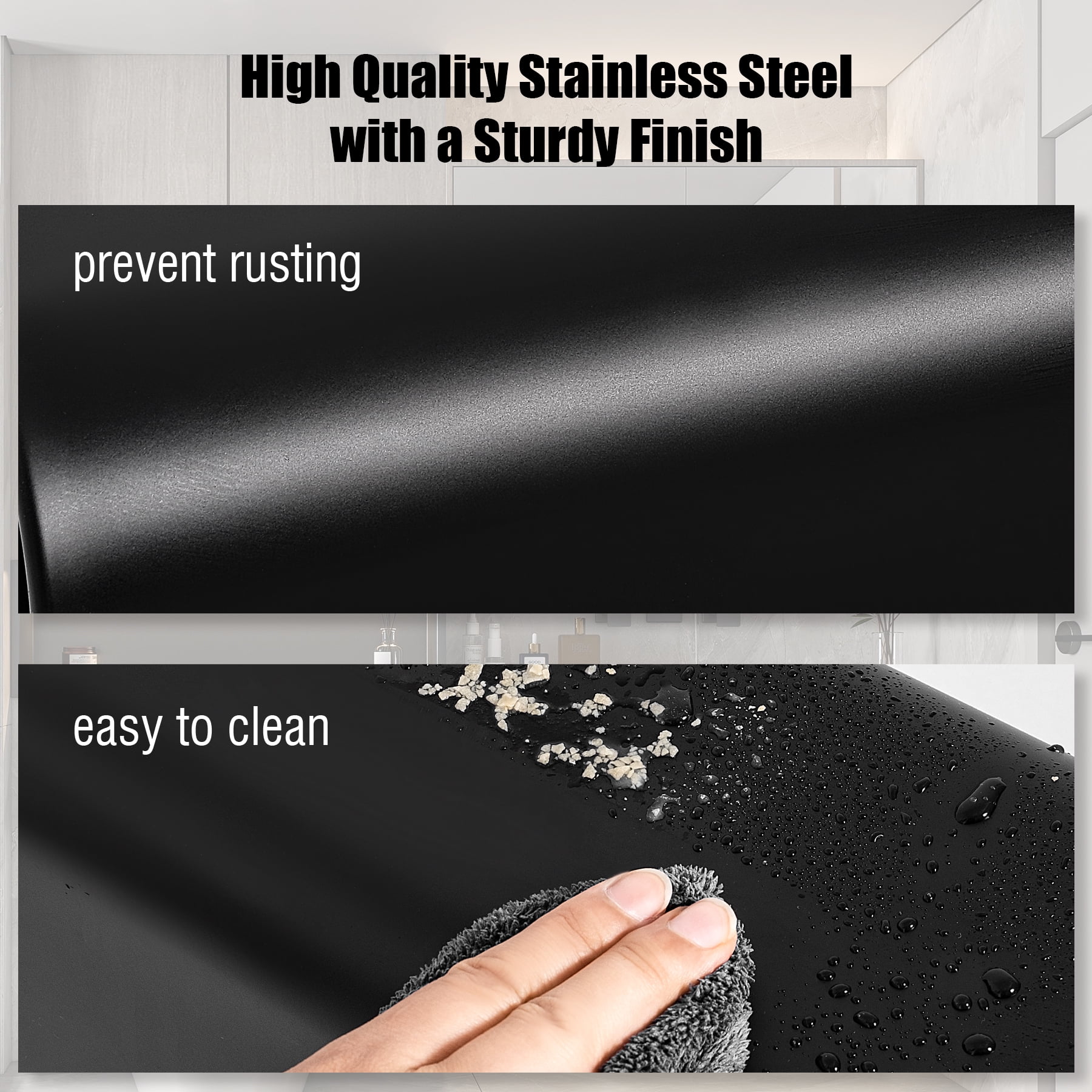 Cesun Small Bathroom Trash Can 2.1 Gallon Wastebasket, Modern Metal Garbage Can Office Waste Basket, Matte Black Stainless Steel Trash Bin for Bedroom, Home Office, Toilet, RV, near Desk, Under Sink