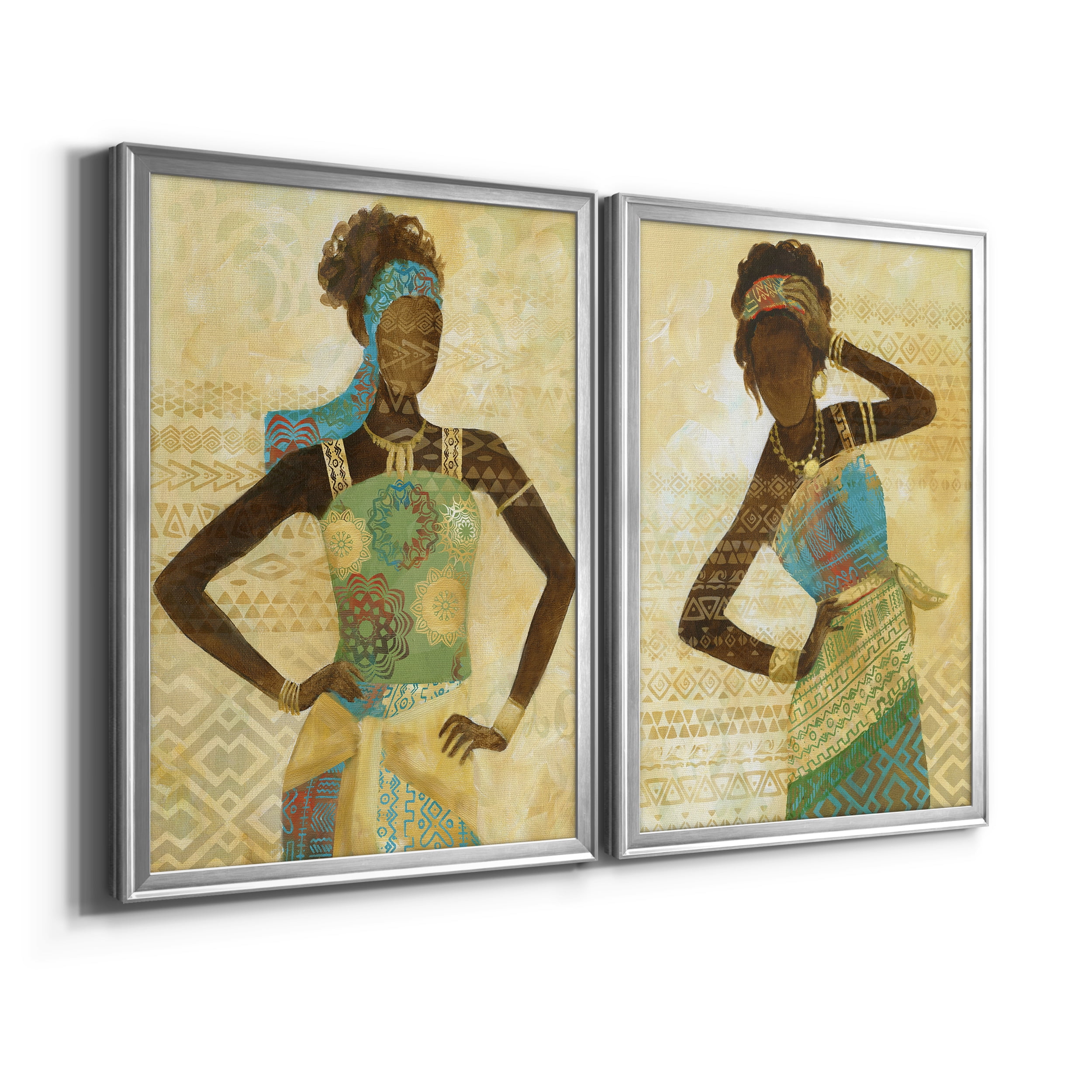 2 Piece Set Tribal Vision I Premium Framed Canvas - Ready to Hang - 18.5 x 24.5 Each - Silver Frame