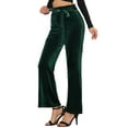 thumbnail image 4 of INSPIRE CHIC Women's Velvet Pants Tie Waist Stretchy Wide Leg Pants with Pockets S Dark Green, 4 of 6