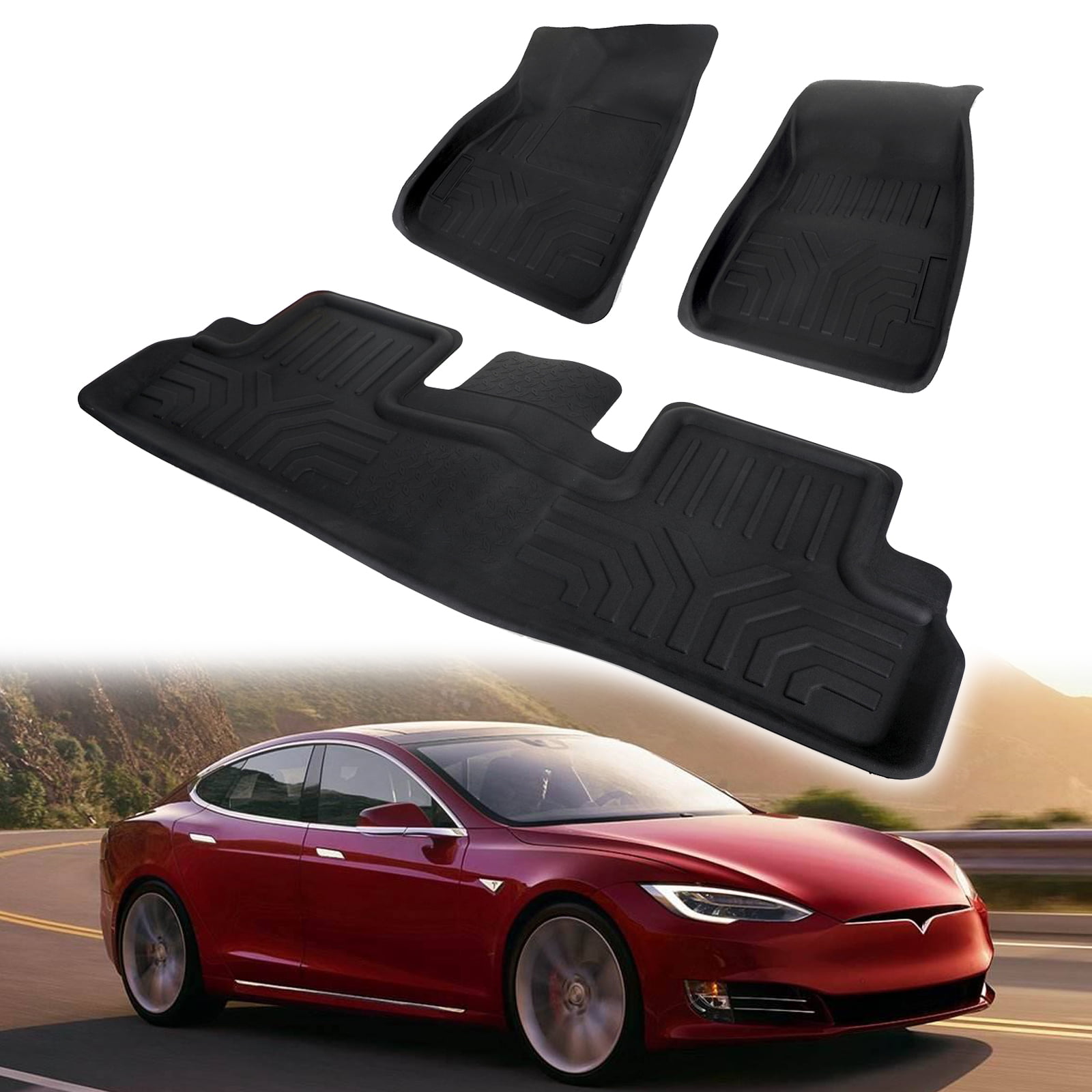 2017-2019 Tesla Model 3 3D Floor Mats All Weather Protection TPE Liner Black