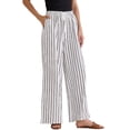 thumbnail image 2 of Pantalones de rayas de tiro alto y pierna ancha de algodón sueltos para mujer INSPIRE CHIC L Blanco, 2 of 5