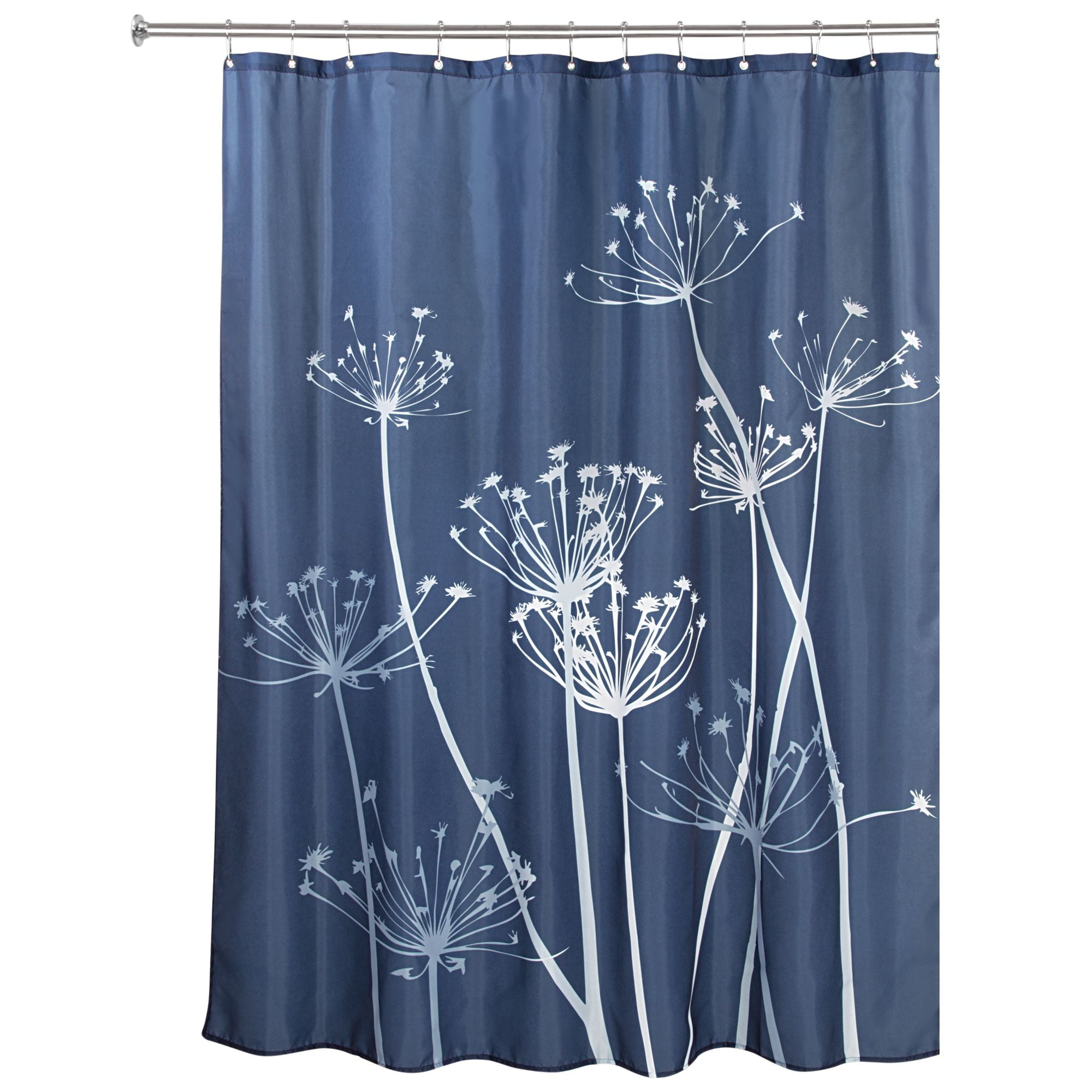 iDesign Slate Blue Floral Polyester Shower Curtain, 72" x 72"