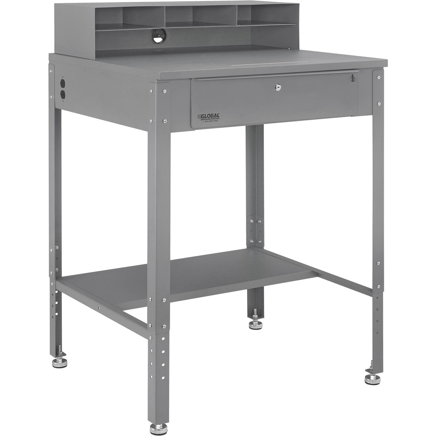 Flat Top Shop Desk w Pigeonhole Compartments, 341/2"W x 30"D, Gray