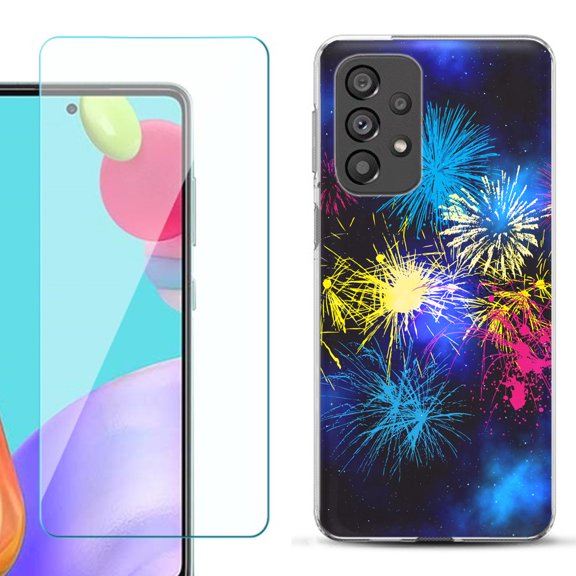 Slim-Fit Gel TPU Phone Case for Samsung Galaxy A33 5G, with Tempered Glass Screen Protector, by OneToughShield ® - Fireworks