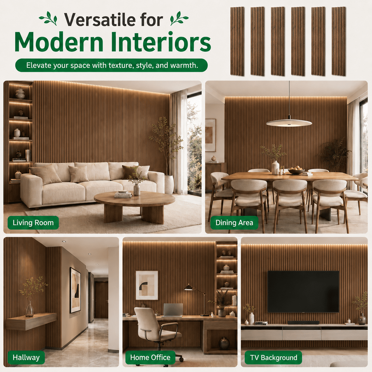 Yeslife 6 pcs Slat Wall Panels, 94.49 x 7.44 in, Walnut MDF, 3D Decorative Design for Interior Walls and Ceilings