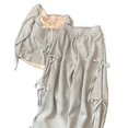 thumbnail image 3 of Primavera 2024 Nuevo diseño de lazo coreano Súper dulce Spice Girl Pantalones de cintura alta ajustados de pierna ancha Ropa de dos piezas Camisa casual gris femenina, 3 of 4