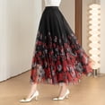 thumbnail image 5 of Aayomet Plus Size Skirts for Women Elastic High Waist Pattern Three Layer Mesh Large Swing Skirt (Red, S), 5 of 5