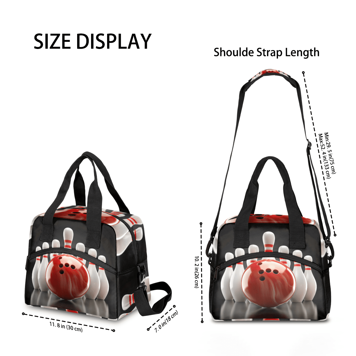 Herdesigns Bowling Ball Sports Insulated Lunch Bag for Women Men Adults Large Reusable Lunch Box Leakproof Portable Cooler Tote Bags with Adjustable Shoulder Strap