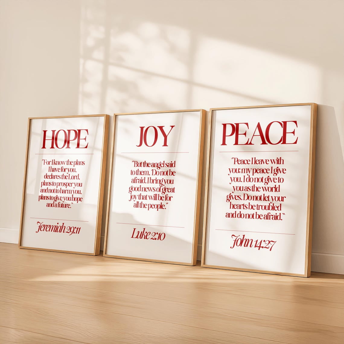 Christmas Bible Verse Set Of 3 Wall Art Print With Hope Joy Peace Advent Decor